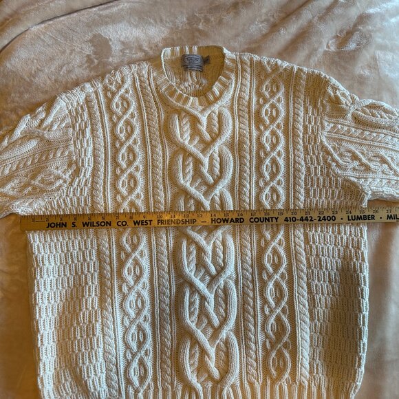 NWOT RARE Hand Knit Heavy 100% Cotton Ivory Cable Knit Fisherman Sweater Mens XL - Picture 6 of 13